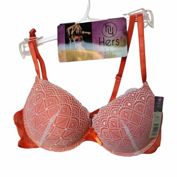 Hers By Herman Women's Orange Adjustable Strap Padded Push Up Bra Size 34C! NWT! - Picture 3 of 13